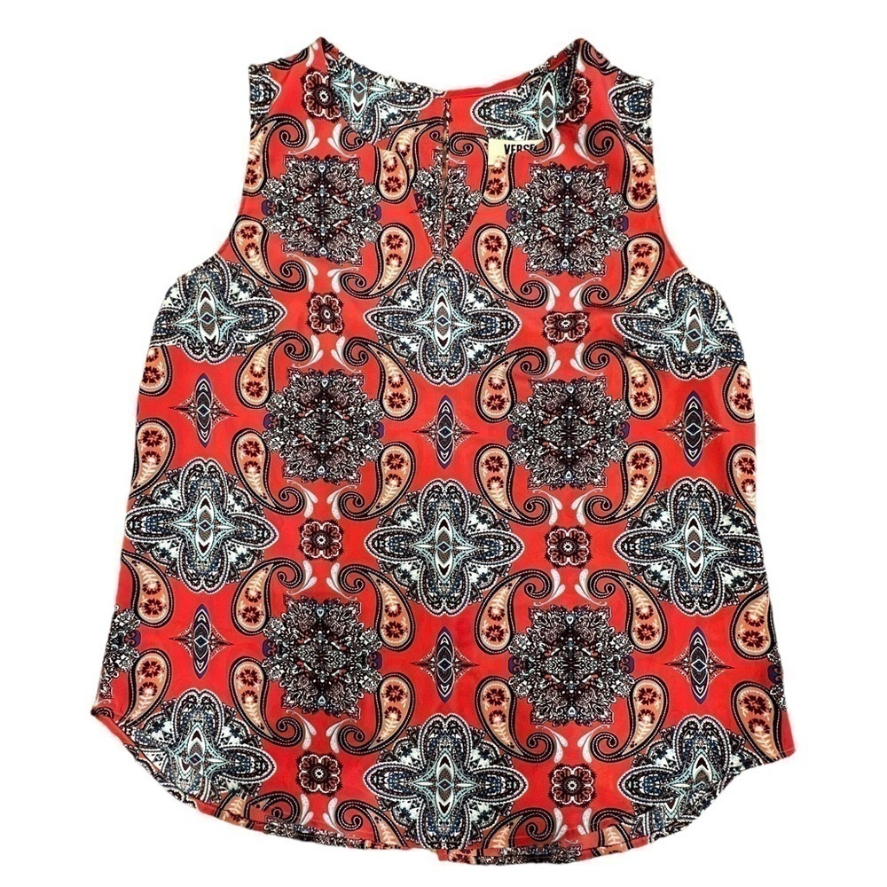 VERSE WOMEN’S Paisley Print Split Neck Sleeveless Blouse, Size Large - Picture 6 of 13